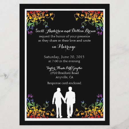 Rainbow Flourishes Gay Wedding Invitations