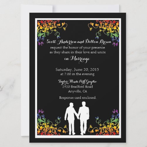 Rainbow Flourishes Gay Wedding Invitations