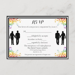 Rainbow Flourishes Gay Wedding RSVP Card