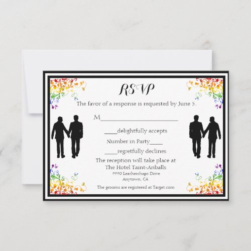 Rainbow Flourishes Gay Wedding RSVP Card