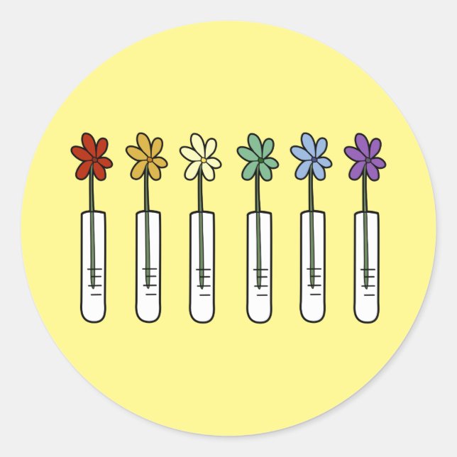 Rainbow Flower and Beaker Scientist Classic Round Sticker (Front)