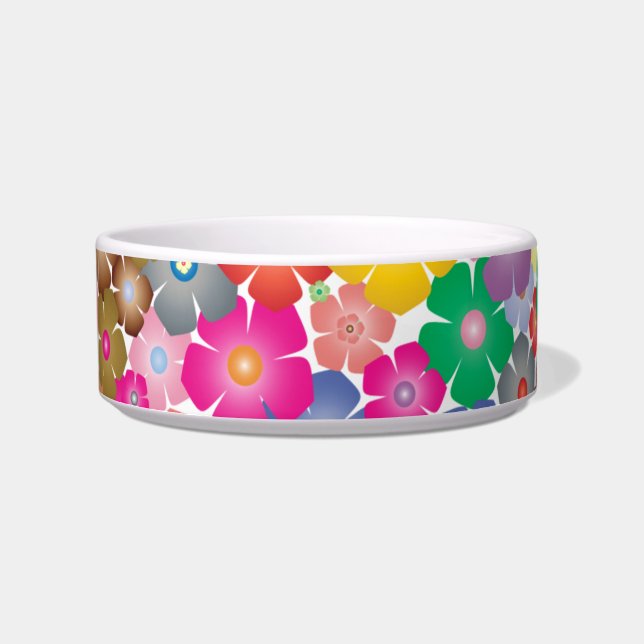 rainbow flower blooms cat food bowl  (Front)