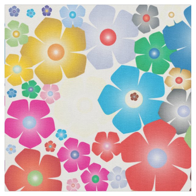 Rainbow flower blooms print fabric (Close Up)