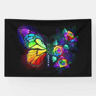 Rainbow flower butterfly banner