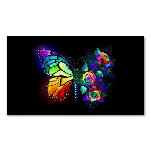 Rainbow flower butterfly business card magnet (Front)