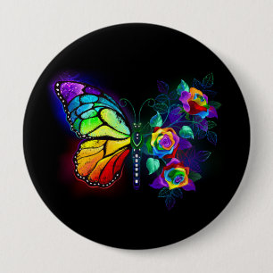 Rainbow flower butterfly button