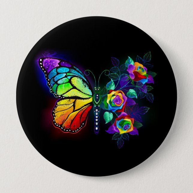 Rainbow flower butterfly button (Front)