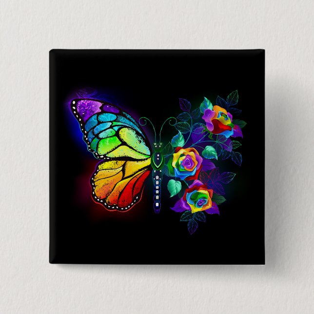 Rainbow flower butterfly button (Front)