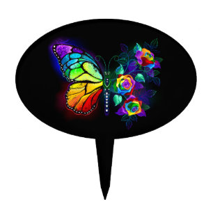 Rainbow flower butterfly cake topper