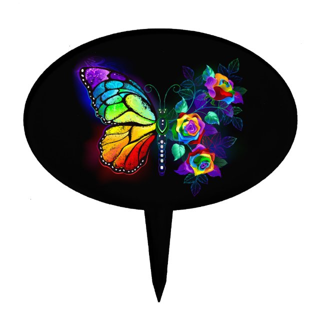 Rainbow flower butterfly cake topper (Front)