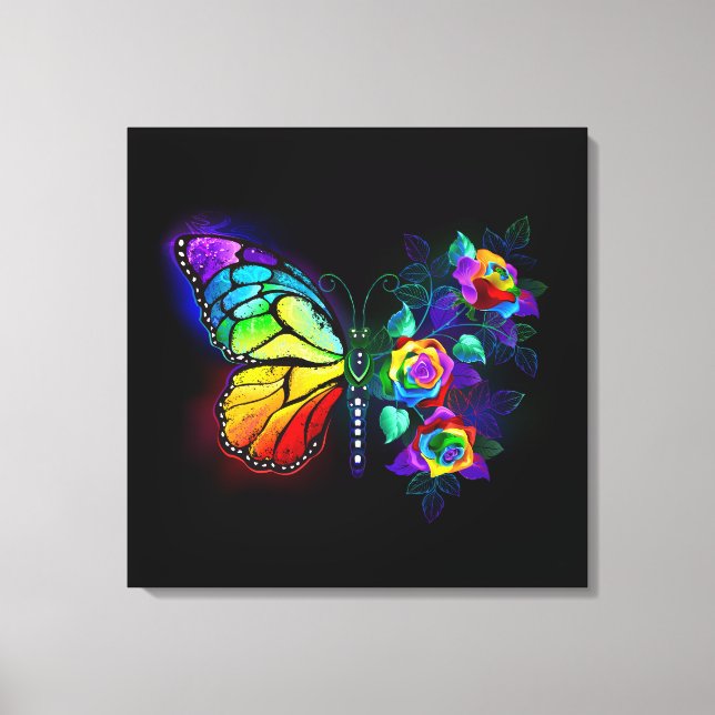 Rainbow flower butterfly canvas print (Front)