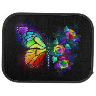 Rainbow flower butterfly car floor mat