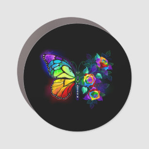 Rainbow flower butterfly car magnet