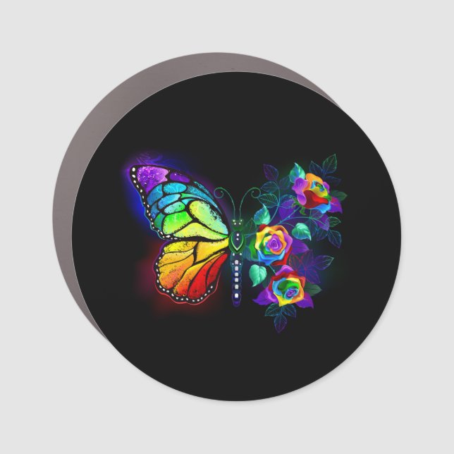 Rainbow flower butterfly car magnet (Front)