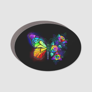 Rainbow flower butterfly car magnet