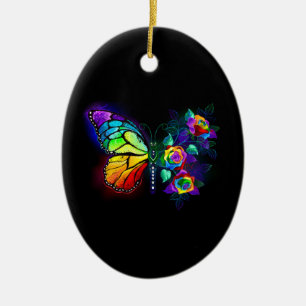 Rainbow flower butterfly ceramic ornament