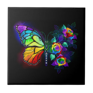 Rainbow flower butterfly ceramic tile
