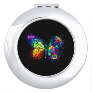 Rainbow flower butterfly compact mirror