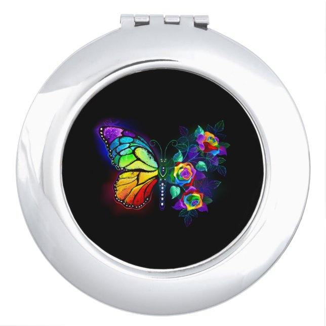 Rainbow flower butterfly compact mirror (Front)
