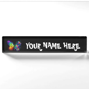 Rainbow flower butterfly desk name plate