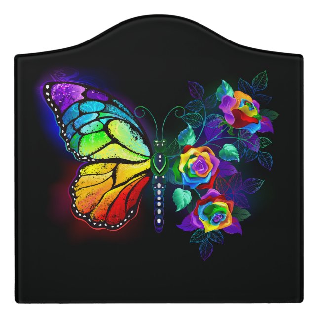 Rainbow flower butterfly door sign (Large Crest Front)