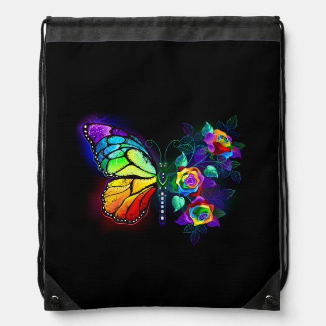 Rainbow flower butterfly drawstring bag (Front)
