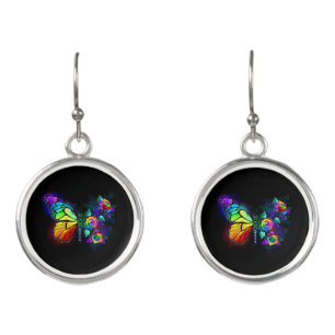 Rainbow flower butterfly earrings