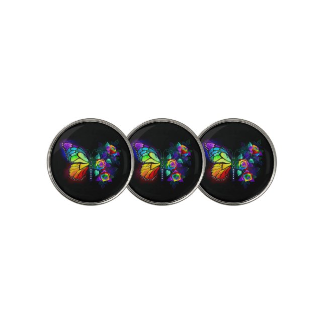 Rainbow flower butterfly golf ball marker (3 Up)