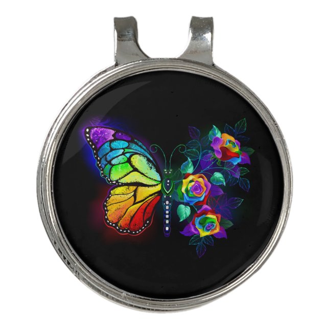 Rainbow flower butterfly golf hat clip (Front)