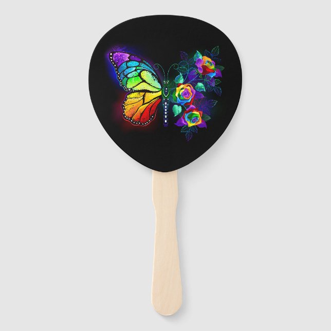 Rainbow flower butterfly hand fan (Front)