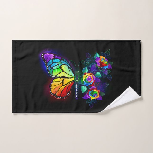 Rainbow flower butterfly hand towel  (Hand Towel)