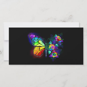 Rainbow flower butterfly holiday card