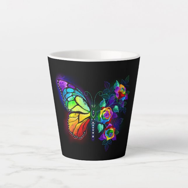 Rainbow flower butterfly latte mug (Front)
