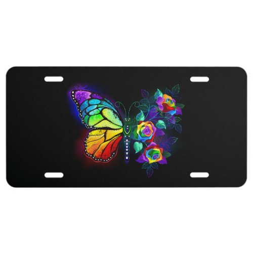 Rainbow flower butterfly license plate