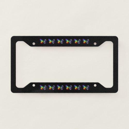 Rainbow flower butterfly license plate frame