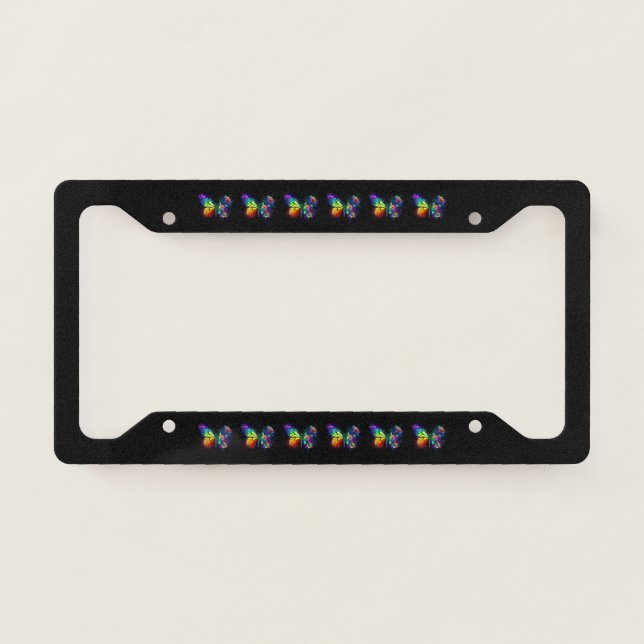 Rainbow flower butterfly license plate frame (Front)