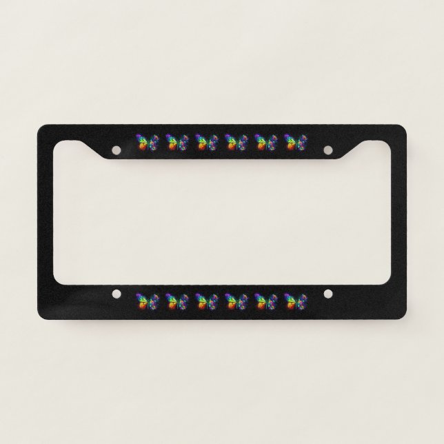 Rainbow flower butterfly license plate frame (Front)