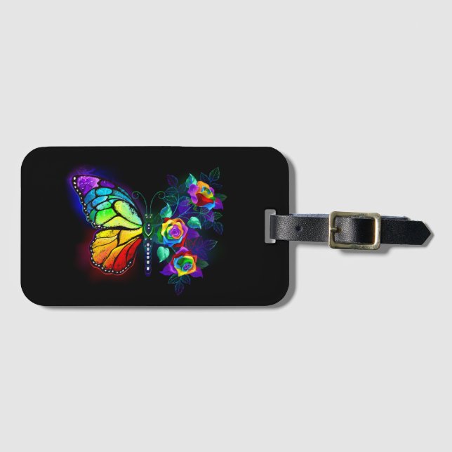 Rainbow flower butterfly luggage tag (Front Horizontal)
