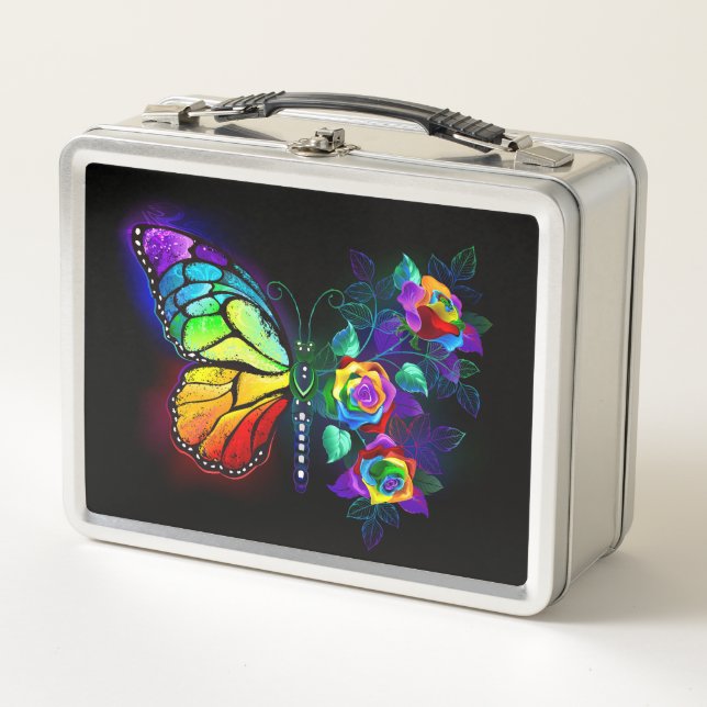 Rainbow flower butterfly metal lunch box (Front)