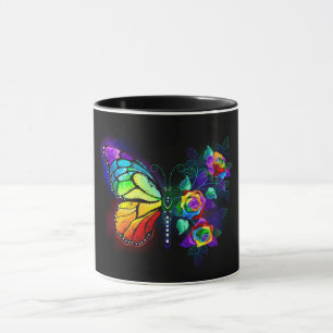 Rainbow flower butterfly mug