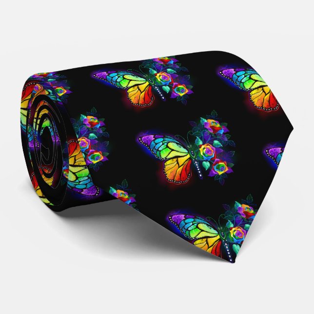 Rainbow flower butterfly neck tie (Rolled)
