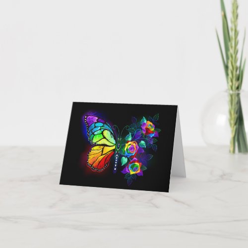 Rainbow flower butterfly note card