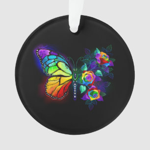 Rainbow flower butterfly ornament
