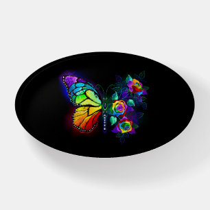 Rainbow flower butterfly paperweight