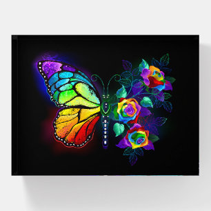 Rainbow flower butterfly paperweight