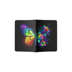 Rainbow flower butterfly passport holder