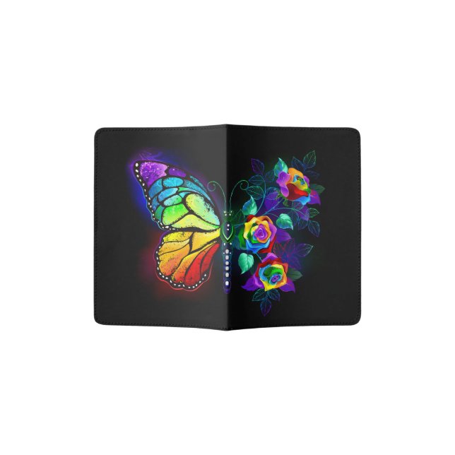 Rainbow flower butterfly passport holder (Opened)