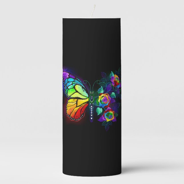 Rainbow flower butterfly pillar candle (Front)