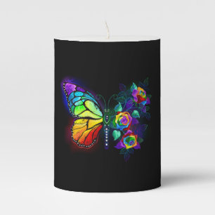 Rainbow flower butterfly pillar candle