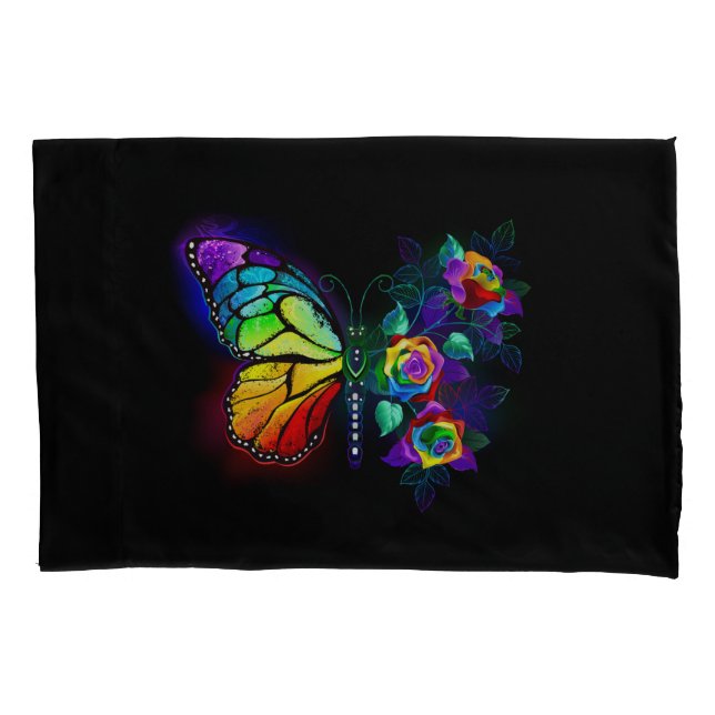 Rainbow flower butterfly pillow case (Front)